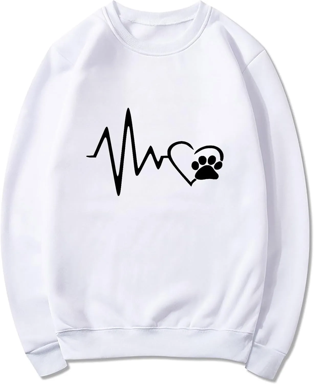 Ceboyel Women Heartbeat Print Crewneck Sweatshirt Long Sleeve Pullover Tops Shirts Sweater Cute Trendy Loose Fit Clothing