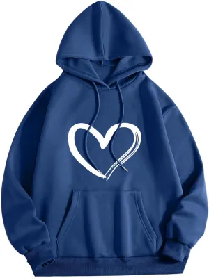 Ceboyel Women Trendy Hoodies Love Heart Print Graphic Sweatshirt Pullover Drawstring Long Sleeve Tops Cute Fall Clothes 2023