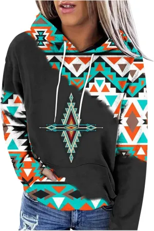 Ceboyel Women Western Aztec Hoodies Fashion Sweatshirt Pullover Ethnic Vintage Graphic Shirts Tops Causal Fall Clothes