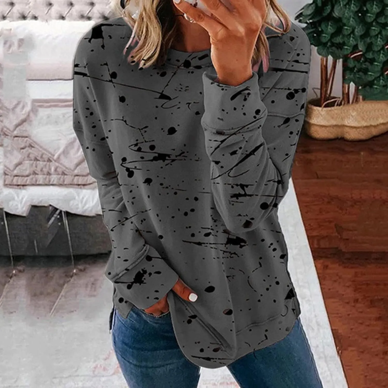 Ceboyel Womens Crew Neck Sweatshirt 2023 Striped Color Block Blouese Shirts Long Sleeve Pullover Tops Fall Fashion Clothes