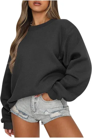 Ceboyel Womens Oversized Sweatshirts 2023 Solid Color Long Sleeve Tops Crew Neck Trendy Pullover Y2K Fall Fashion Outfits