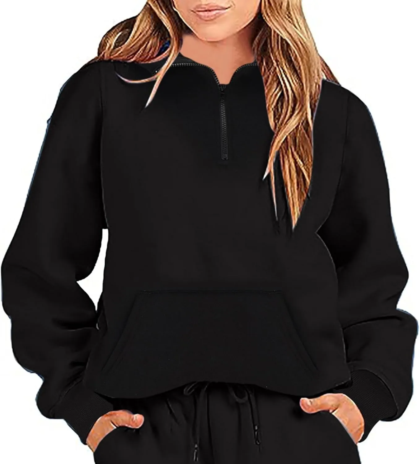 Ceboyel Womens Quarter Zip Up Sweatshirt Oversized Pullover Tops Drop Shoulder Long Sleeve Hoodie Trendy Y2K Clothes 2023