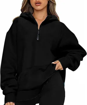 Ceboyel Womens Quarter Zip Up Sweatshirt Oversized Pullover Tops Drop Shoulder Long Sleeve Hoodie Trendy Y2K Clothes 2023
