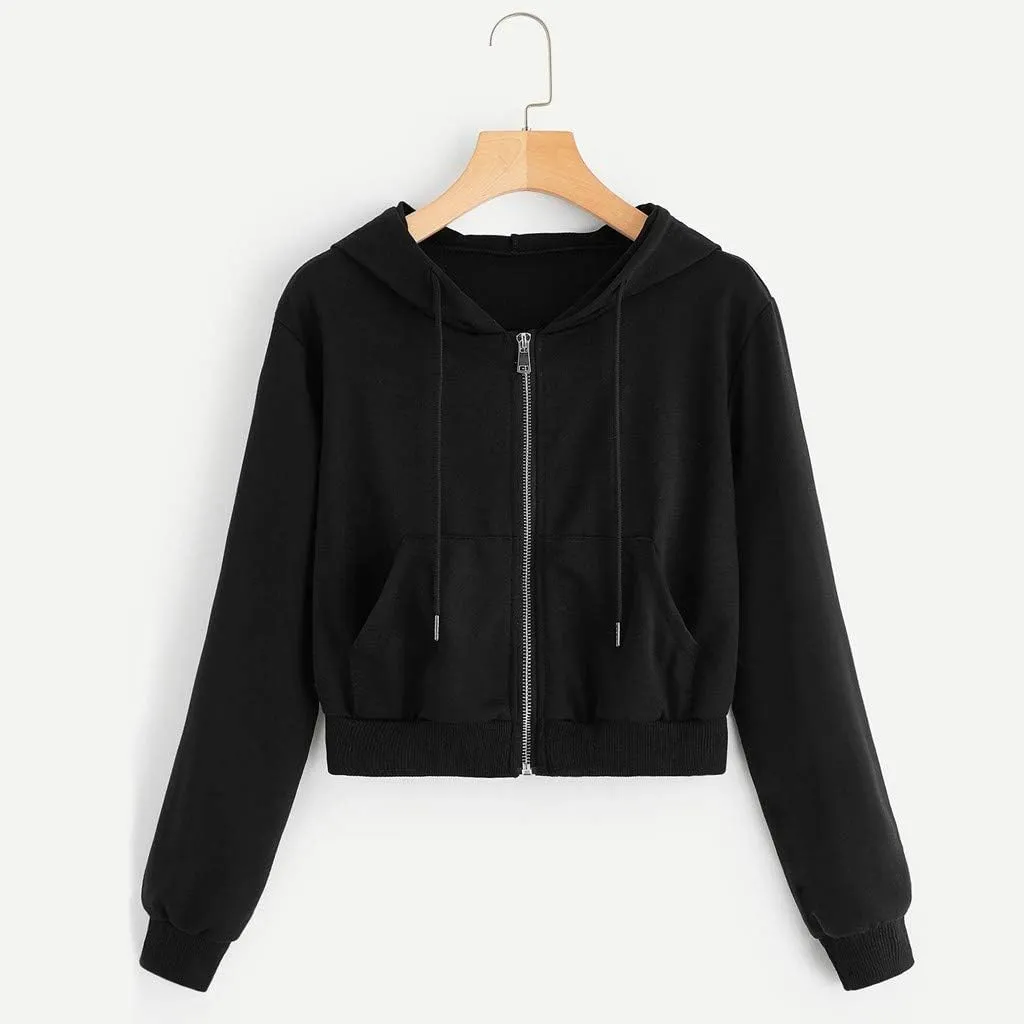 Ceboyel Zip Up Hoodies for Women Cropped Long Sleeve Sweatshirts Jackets Trendy Y2k Crop Tops Teen Girls Clothes 2023
