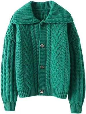 CHARTOU Women Winter Thick Cardigan Lapel Collar Button Down Chunky Knit Coatigan Sweater Jacket