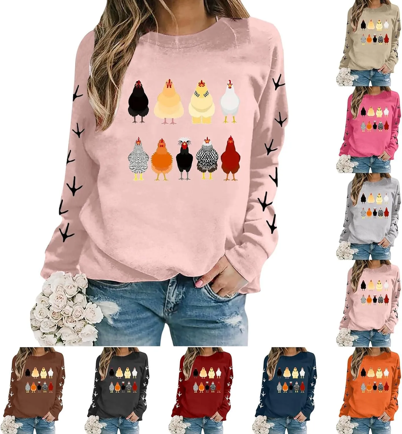 Chicken Mom Sweatshirt for Women Cute Funny Graphic Print Long Sleeve Shirts Farm Fall Crewneck Pullover Tops