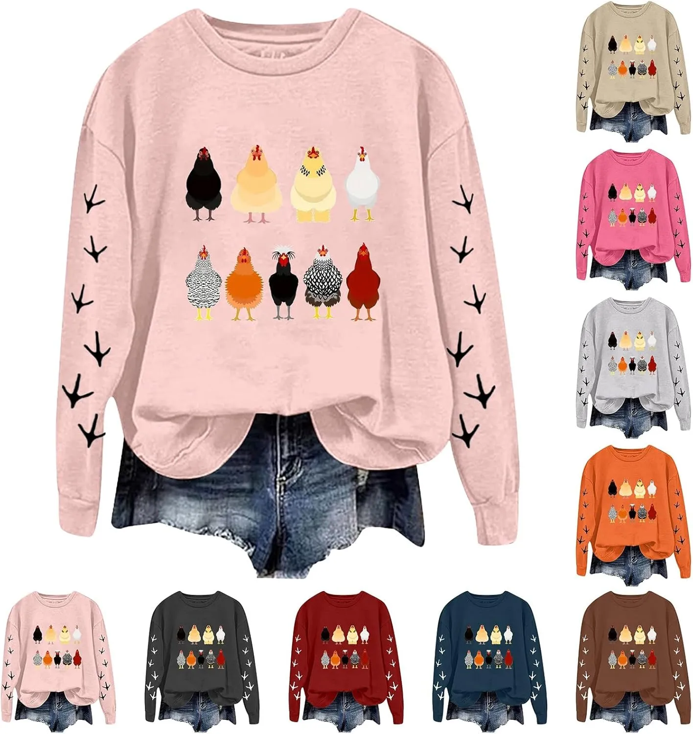 Chicken Mom Sweatshirt for Women Cute Funny Graphic Print Long Sleeve Shirts Farm Fall Crewneck Pullover Tops