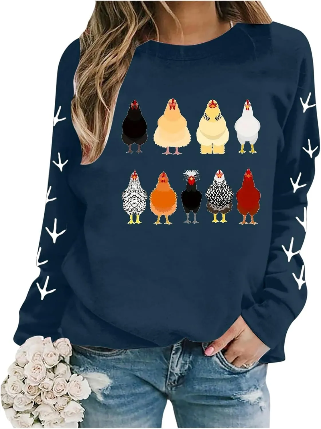 Chicken Mom Sweatshirt for Women Cute Funny Graphic Print Long Sleeve Shirts Farm Fall Crewneck Pullover Tops