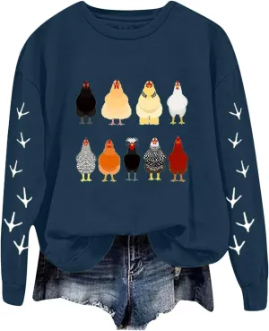 Chicken Mom Sweatshirt for Women Cute Funny Graphic Print Long Sleeve Shirts Farm Fall Crewneck Pullover Tops
