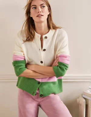 Chunky Cashmere Cardigan-English Ivy, Cameo Pink Stripe