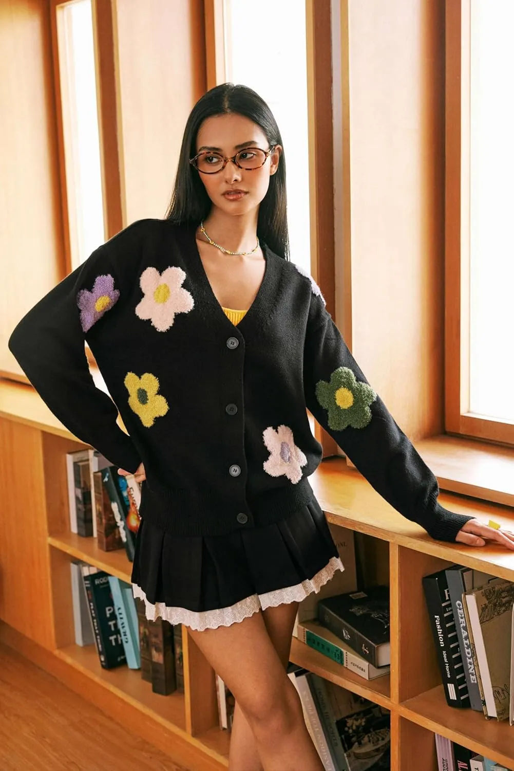 CIDER Womens Cardigan V Neck Floral Cardigan for Women Knit Button Down 2024 Fall