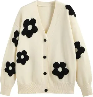 CIDER Womens Cardigan V Neck Floral Cardigan for Women Knit Button Down 2024 Fall