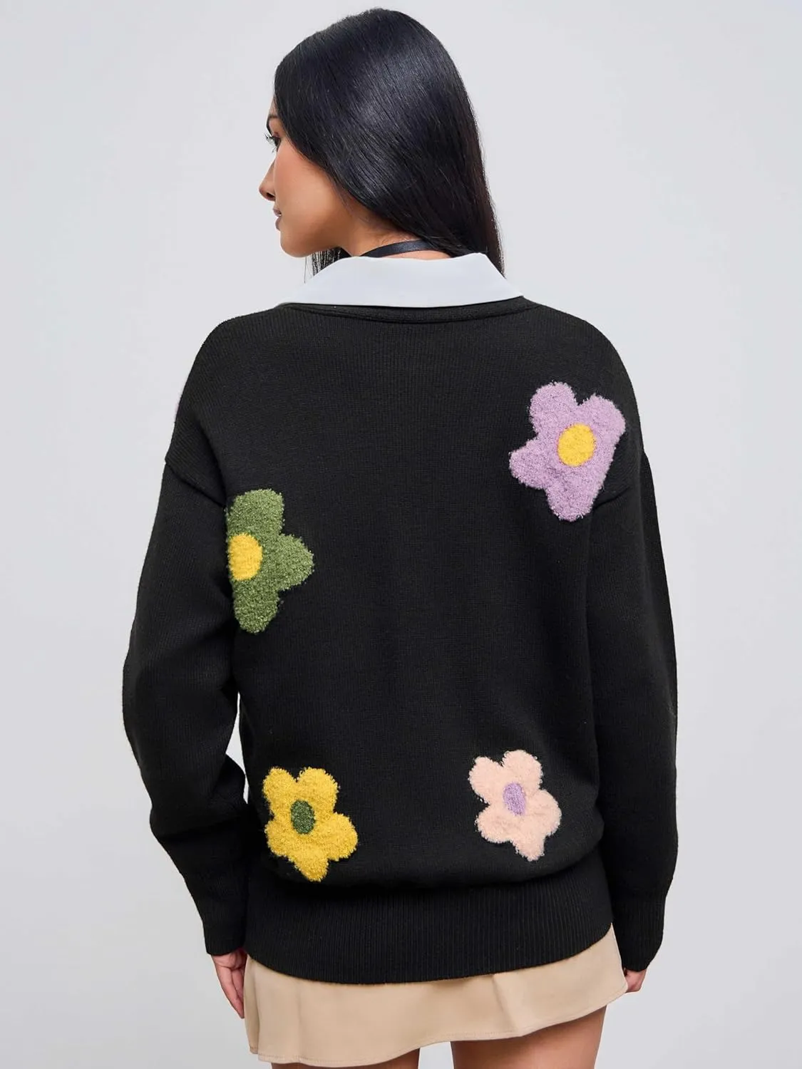 CIDER Womens Cardigan V Neck Floral Cardigan for Women Knit Button Down 2024 Fall