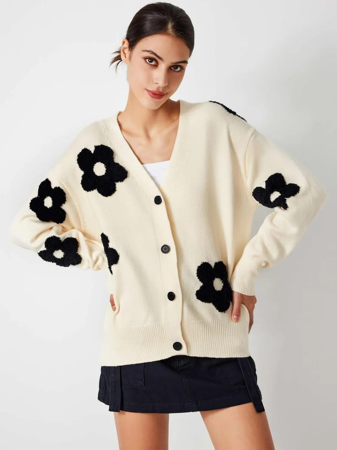 CIDER Womens Cardigan V Neck Floral Cardigan for Women Knit Button Down 2024 Fall