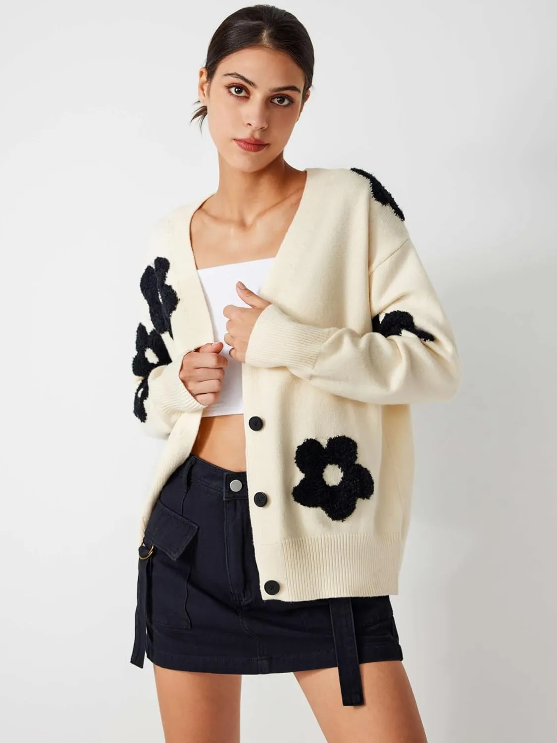 CIDER Womens Cardigan V Neck Floral Cardigan for Women Knit Button Down 2024 Fall