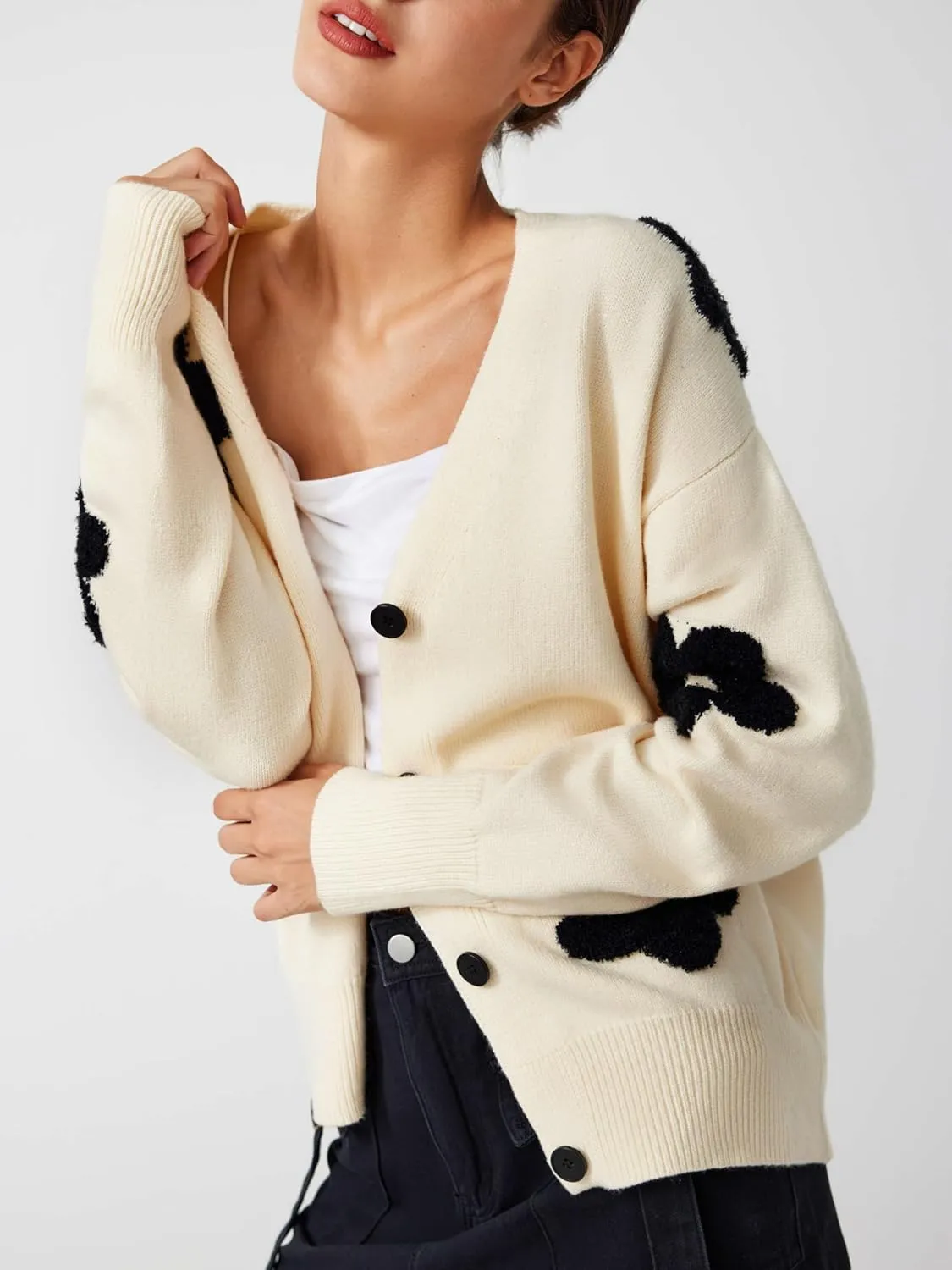 CIDER Womens Cardigan V Neck Floral Cardigan for Women Knit Button Down 2024 Fall