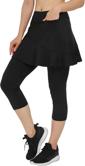 Cityoung Women Skorts Pants Capri with Attached Skirt Golf Skirted Leggings Skirts with Leggings Pockets Workout