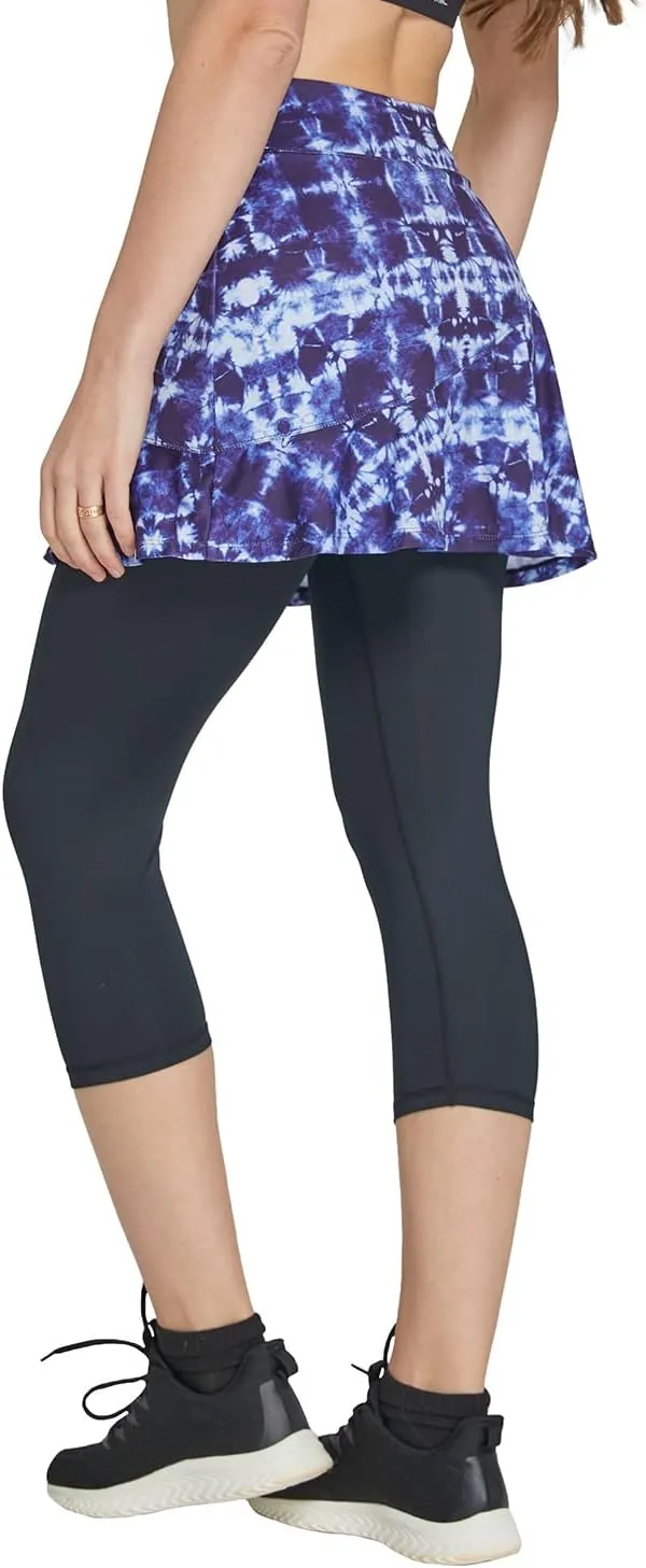 Cityoung Women Skorts Pants Capri with Attached Skirt Golf Skirted Leggings Skirts with Leggings Pockets Workout