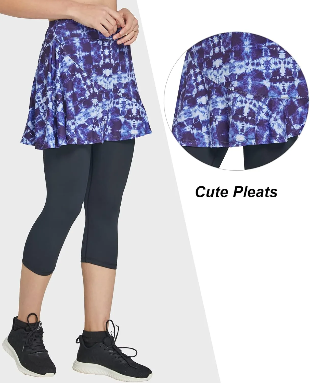 Cityoung Women Skorts Pants Capri with Attached Skirt Golf Skirted Leggings Skirts with Leggings Pockets Workout