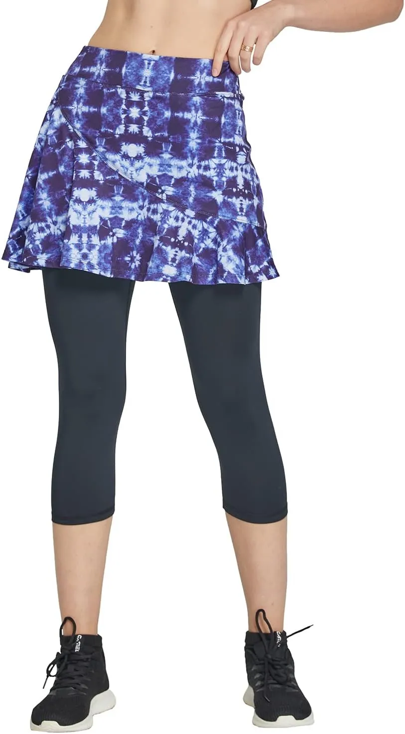 Cityoung Women Skorts Pants Capri with Attached Skirt Golf Skirted Leggings Skirts with Leggings Pockets Workout