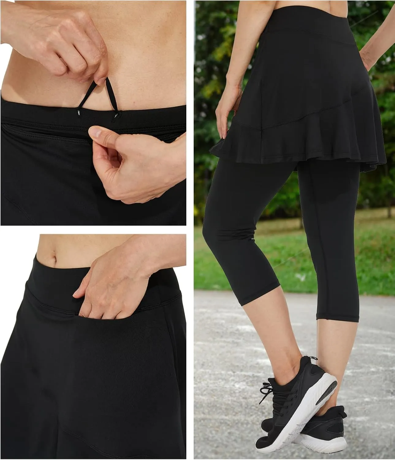 Cityoung Women Skorts Pants Capri with Attached Skirt Golf Skirted Leggings Skirts with Leggings Pockets Workout