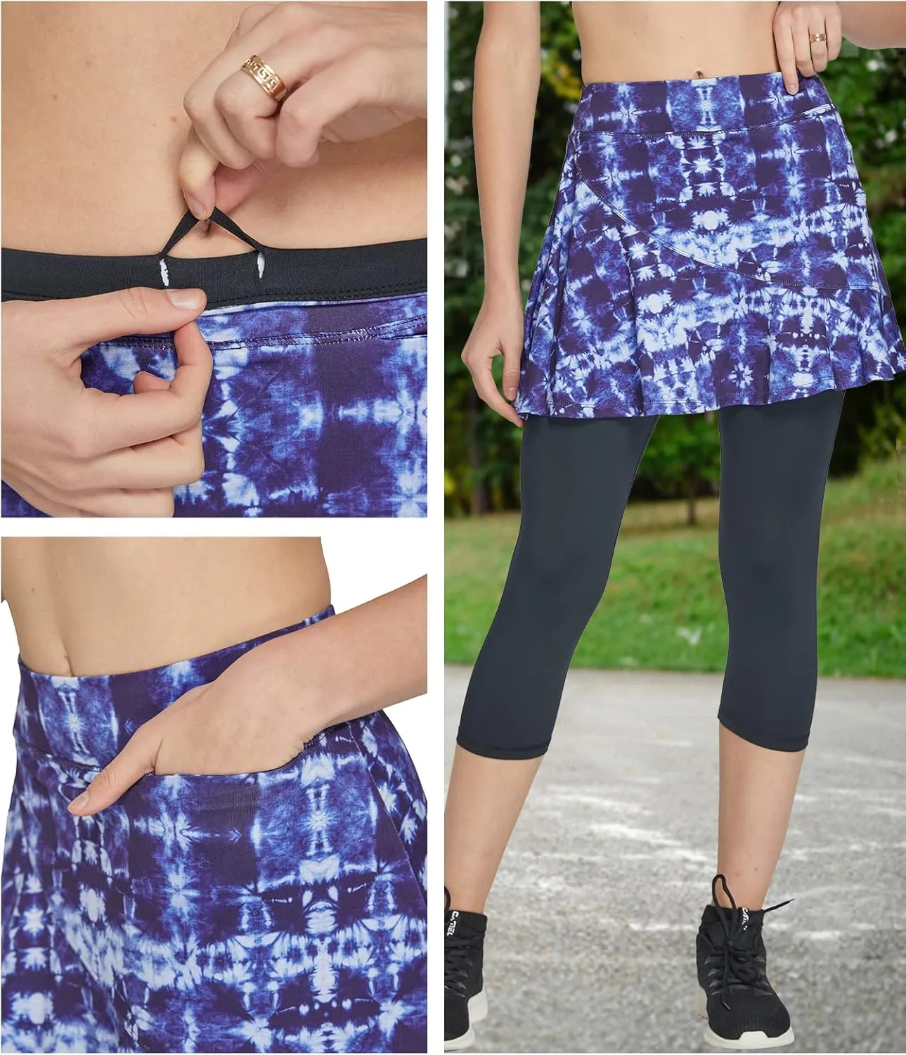 Cityoung Women Skorts Pants Capri with Attached Skirt Golf Skirted Leggings Skirts with Leggings Pockets Workout