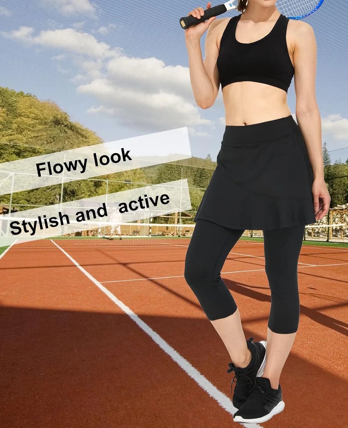 Cityoung Women Skorts Pants Capri with Attached Skirt Golf Skirted Leggings Skirts with Leggings Pockets Workout