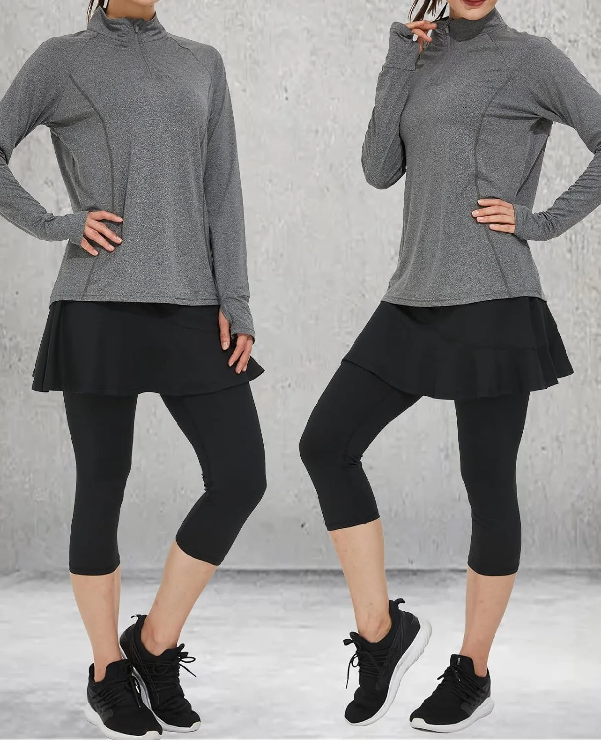 Cityoung Women Skorts Pants Capri with Attached Skirt Golf Skirted Leggings Skirts with Leggings Pockets Workout