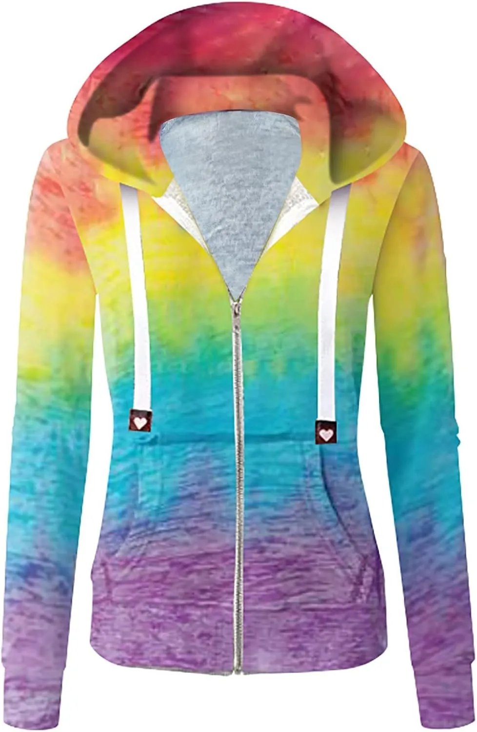 Colorful Tie Dye Hoodie for Women Drawstring Slim Fit Zip Up Jacket 2024 Preppy Long Sleeve Fall Pockets Sweatshirt