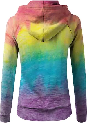 Colorful Tie Dye Hoodie for Women Drawstring Slim Fit Zip Up Jacket 2024 Preppy Long Sleeve Fall Pockets Sweatshirt
