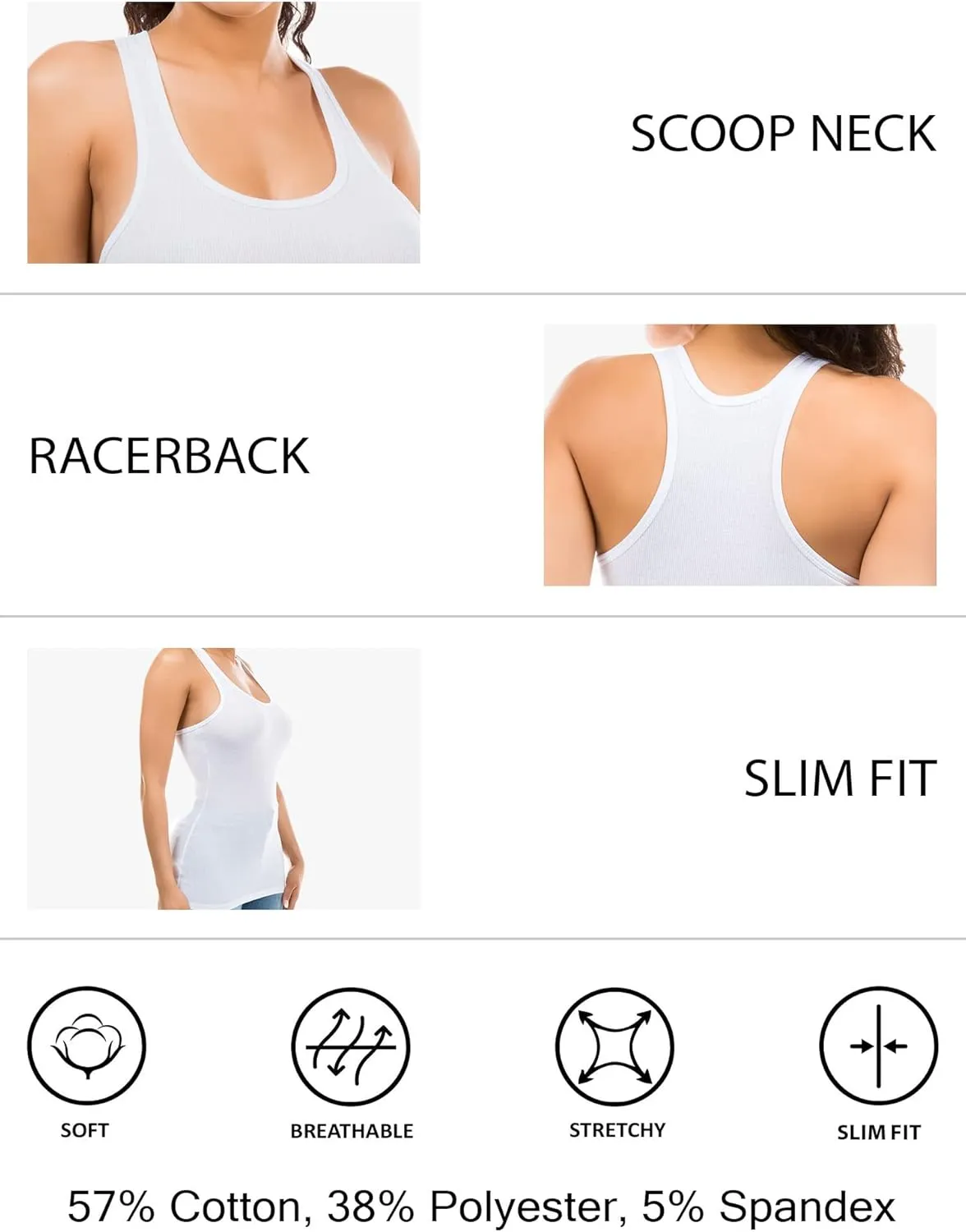 Cotton Ribbed Racerback Tank Tops for Women Basic Workout Athletic Tanks Gym Tank Top Yoga Shirts Pack 1-4