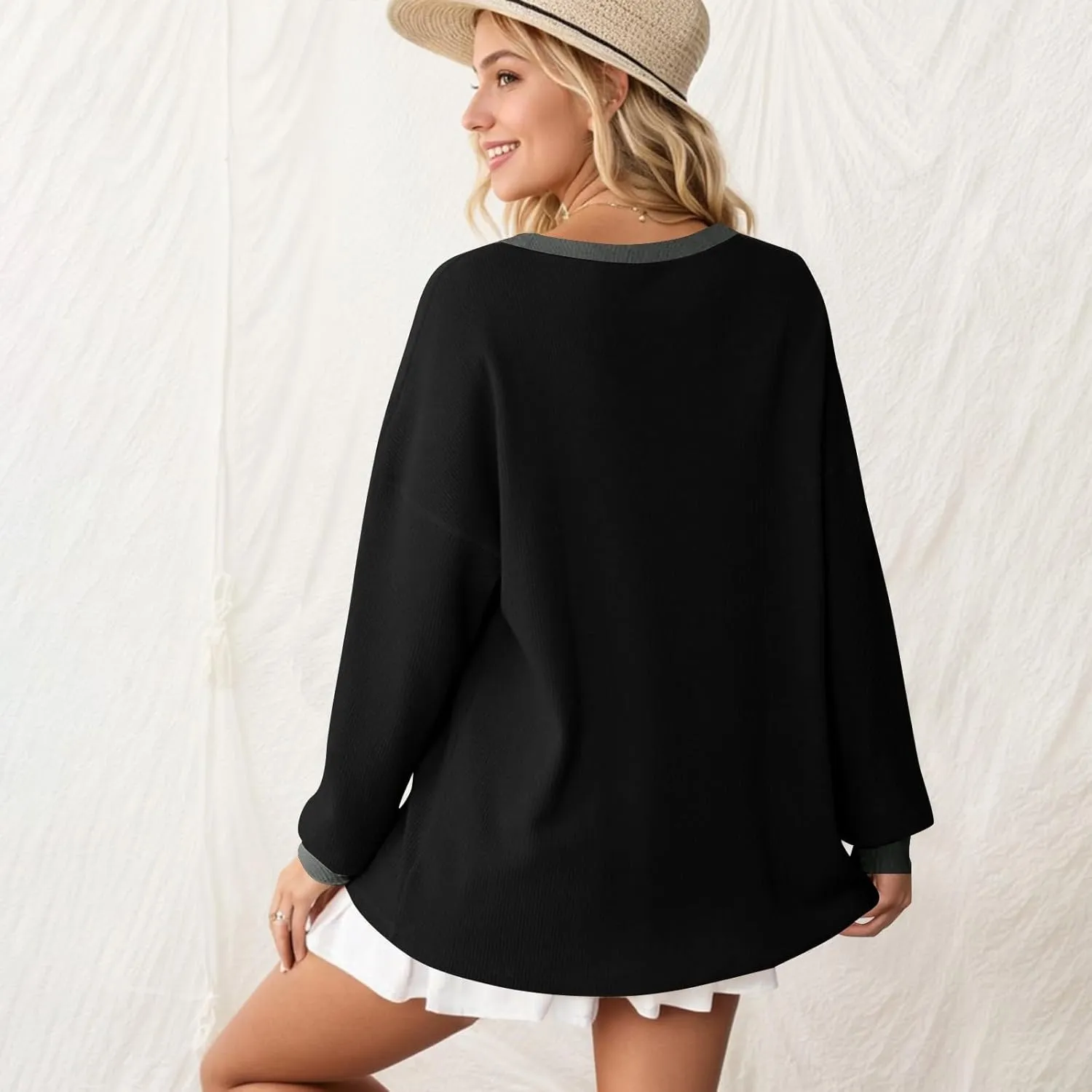 Crew Neck Sweatshirts Women Long Sleeve Waffle Knit Tops 2024 Fall Fashion Oversized Pullover Sweater Teacher Shirts