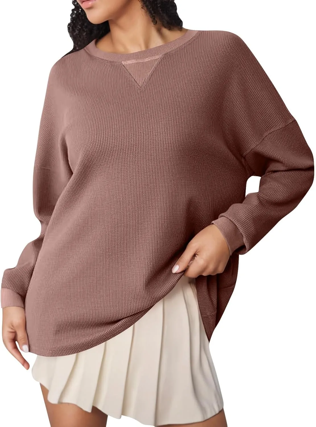 Crew Neck Sweatshirts Women Long Sleeve Waffle Knit Tops 2024 Fall Fashion Oversized Pullover Sweater Teacher Shirts