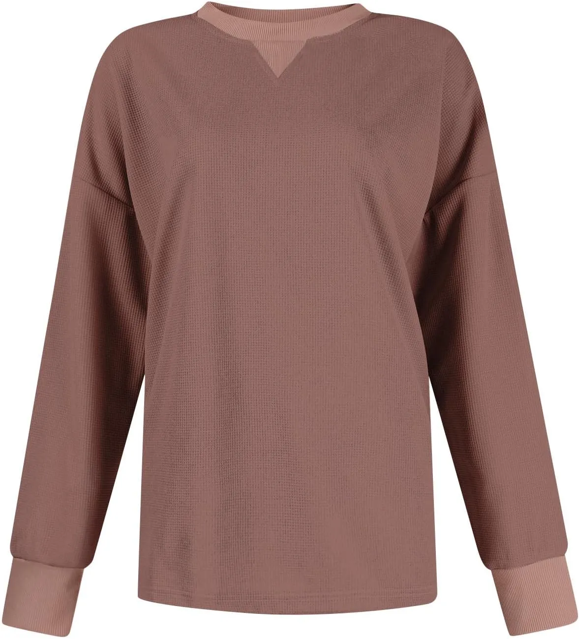 Crew Neck Sweatshirts Women Long Sleeve Waffle Knit Tops 2024 Fall Fashion Oversized Pullover Sweater Teacher Shirts