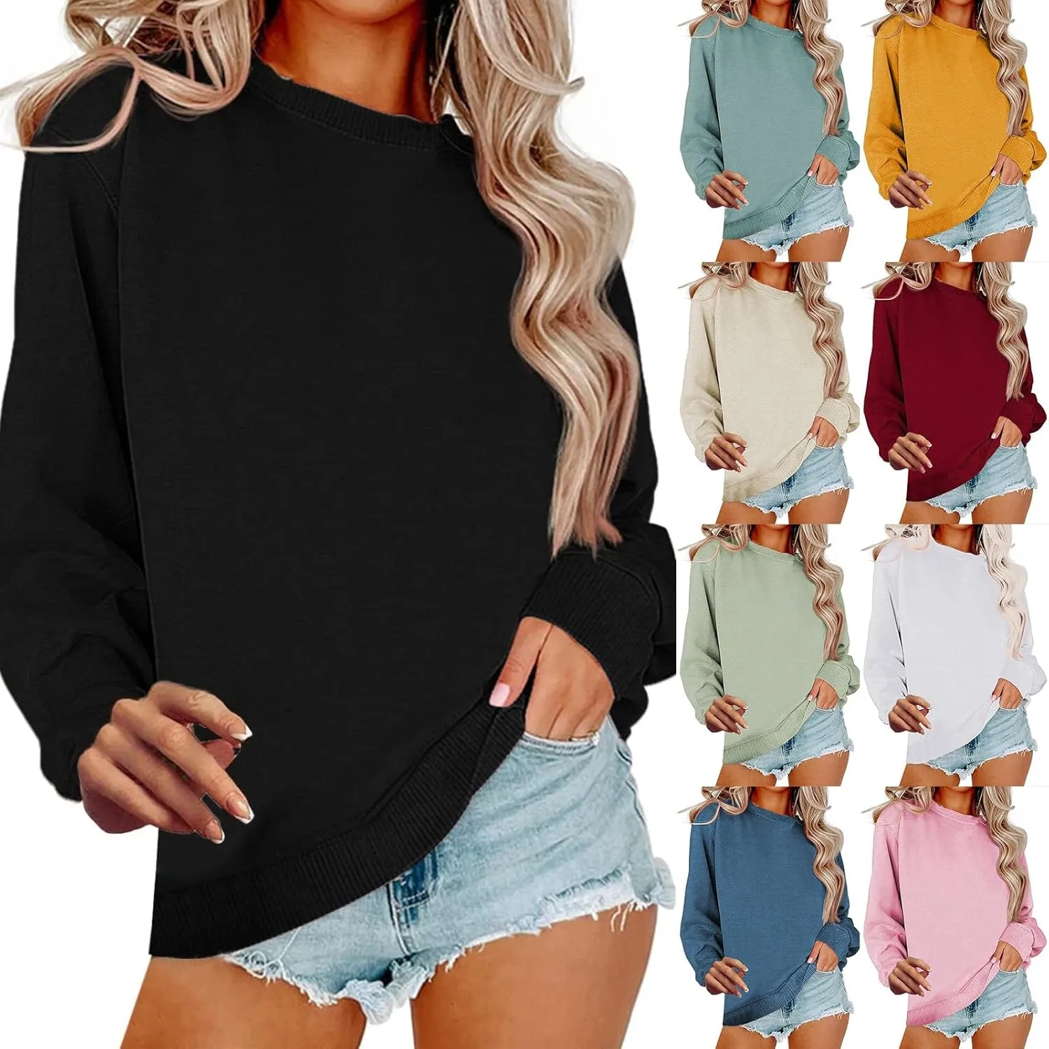 Crew Neck Sweatshirts Women Oversized Fall Sweatshirt Casual Loose Long Sleeve Tops Pullover Cute Y2k Preppy Clothes