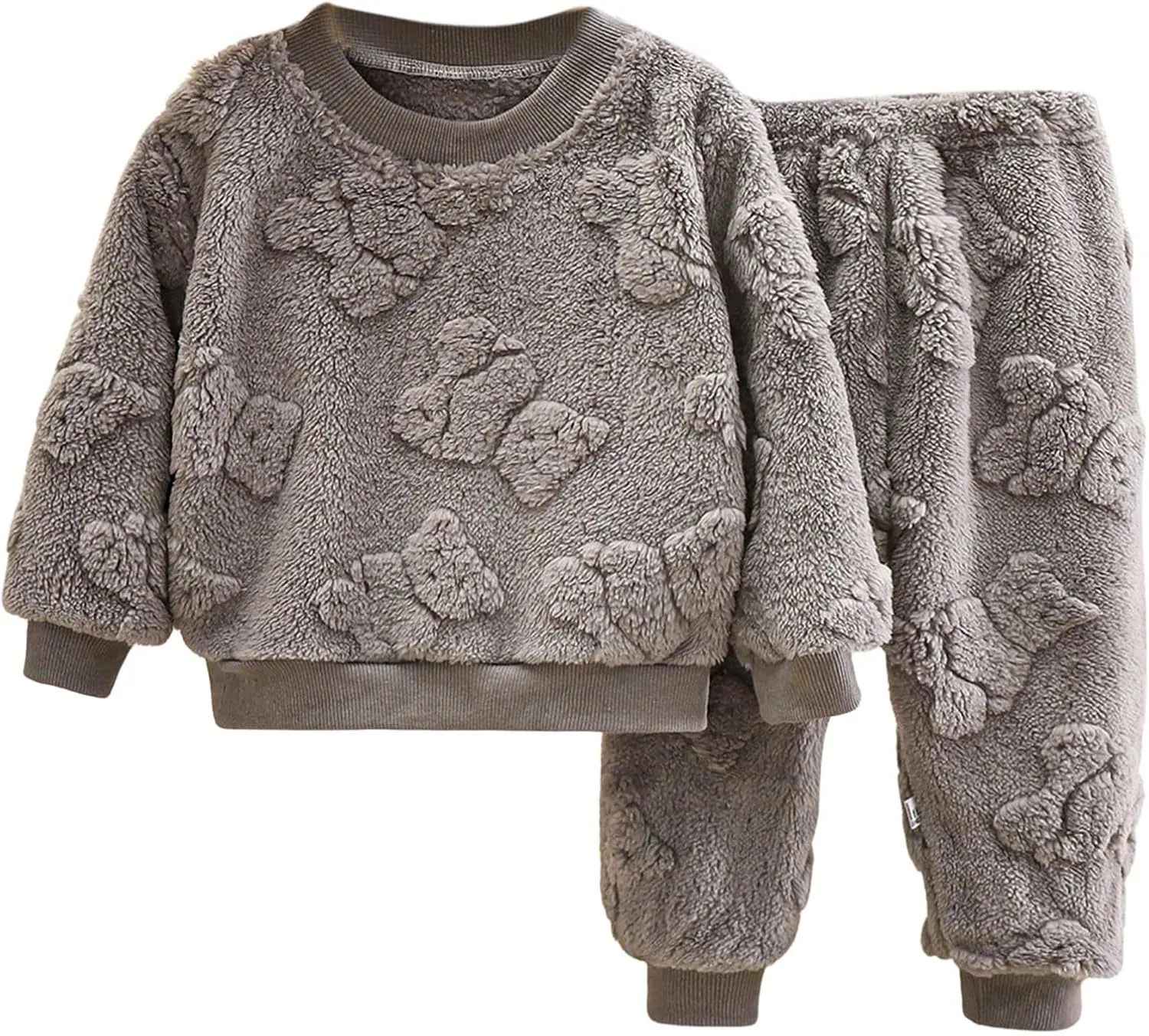 Crewneck Fleece Sweater Sets for Boys and Girls 2 Piece Fuzzy Long Sleeve Sweatshirt and Warm Pants Homewear Clothing