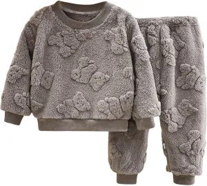 Crewneck Fleece Sweater Sets for Boys and Girls 2 Piece Fuzzy Long Sleeve Sweatshirt and Warm Pants Homewear Clothing