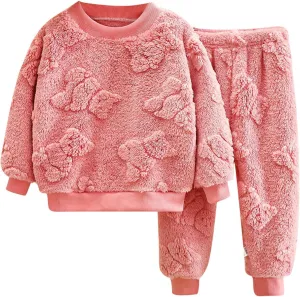 Crewneck Fleece Sweater Sets for Boys and Girls 2 Piece Fuzzy Long Sleeve Sweatshirt and Warm Pants Homewear Clothing