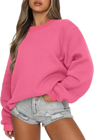 Crewneck Sweatshirts Women Soft Plain Oversized Sweatshirt Comfy Drop Shoulder Cute Hoodie Fleece Pullover Sweater