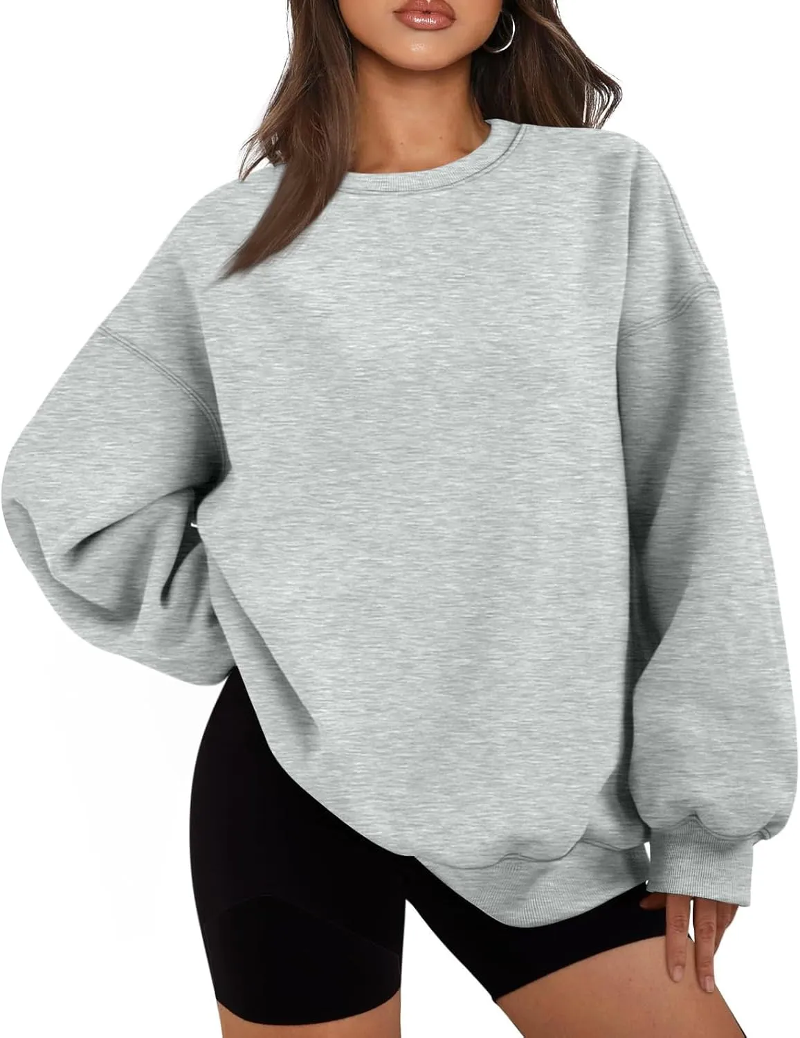 Crewneck Sweatshirts Women Trendy Drop Shoulder Cute Oversized Sweatshirt Comfy Long Sleeve Fleece Pullover Sweater