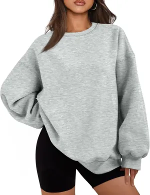 Crewneck Sweatshirts Women Trendy Drop Shoulder Cute Oversized Sweatshirt Comfy Long Sleeve Fleece Pullover Sweater