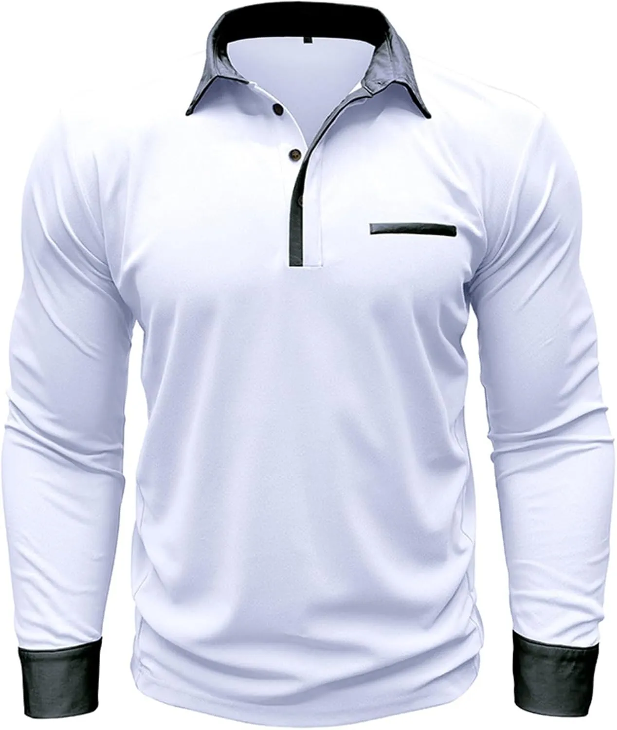 CRNTCEM Mens Long Sleeves Button Up Polo Shirts Chinos Cotton Slim Fit Tennis Shirts Lapel Collar Business Work Golf Teeshirt