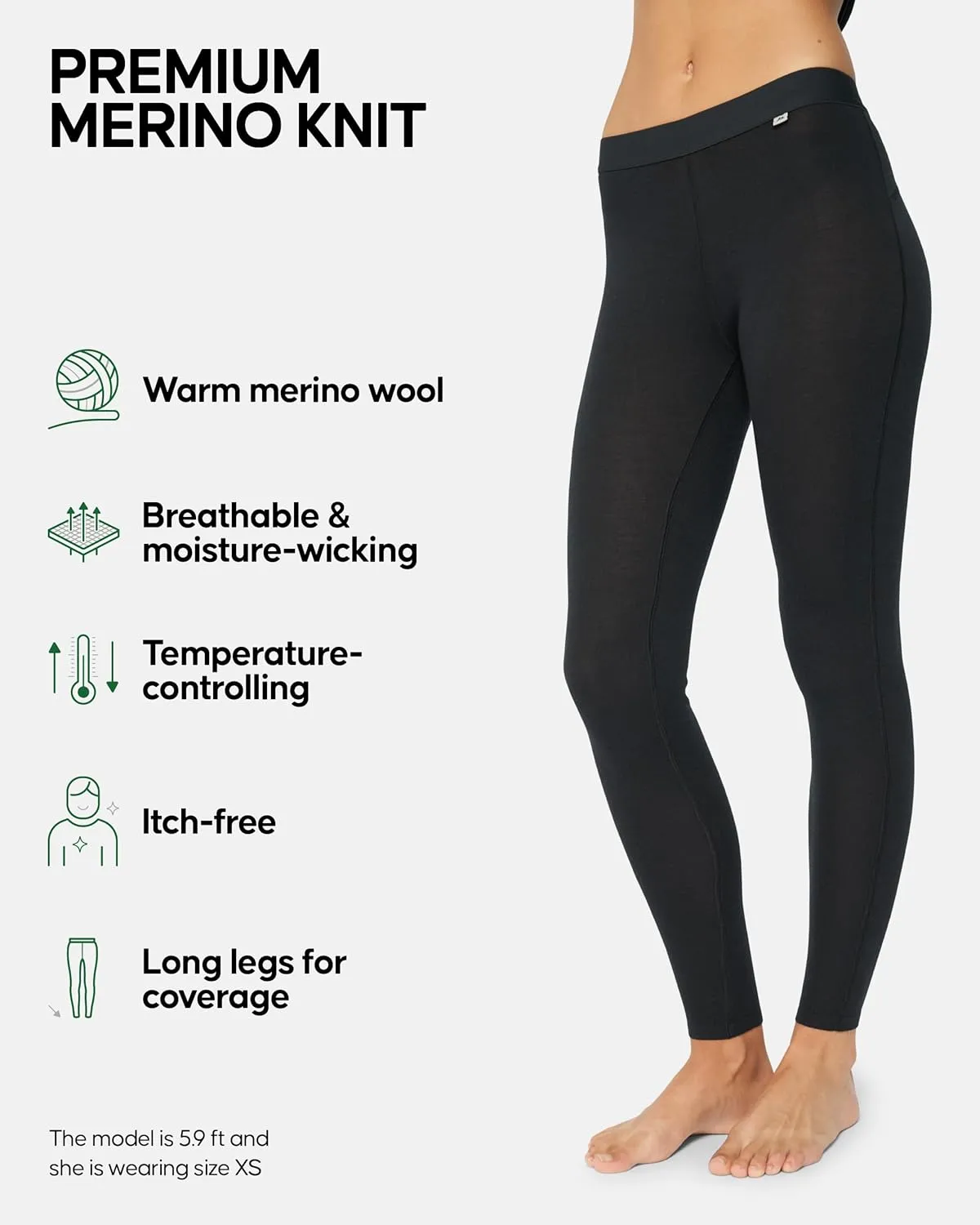DANISH ENDURANCE Merino Wool Leggings Women, Women's Thermal Underwear Bottom, Base Layer Womens Leggings for Winter