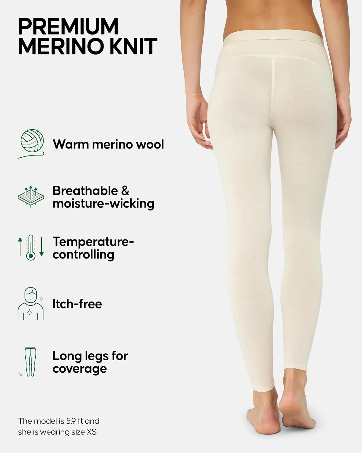 DANISH ENDURANCE Merino Wool Leggings Women, Women's Thermal Underwear Bottom, Base Layer Womens Leggings for Winter