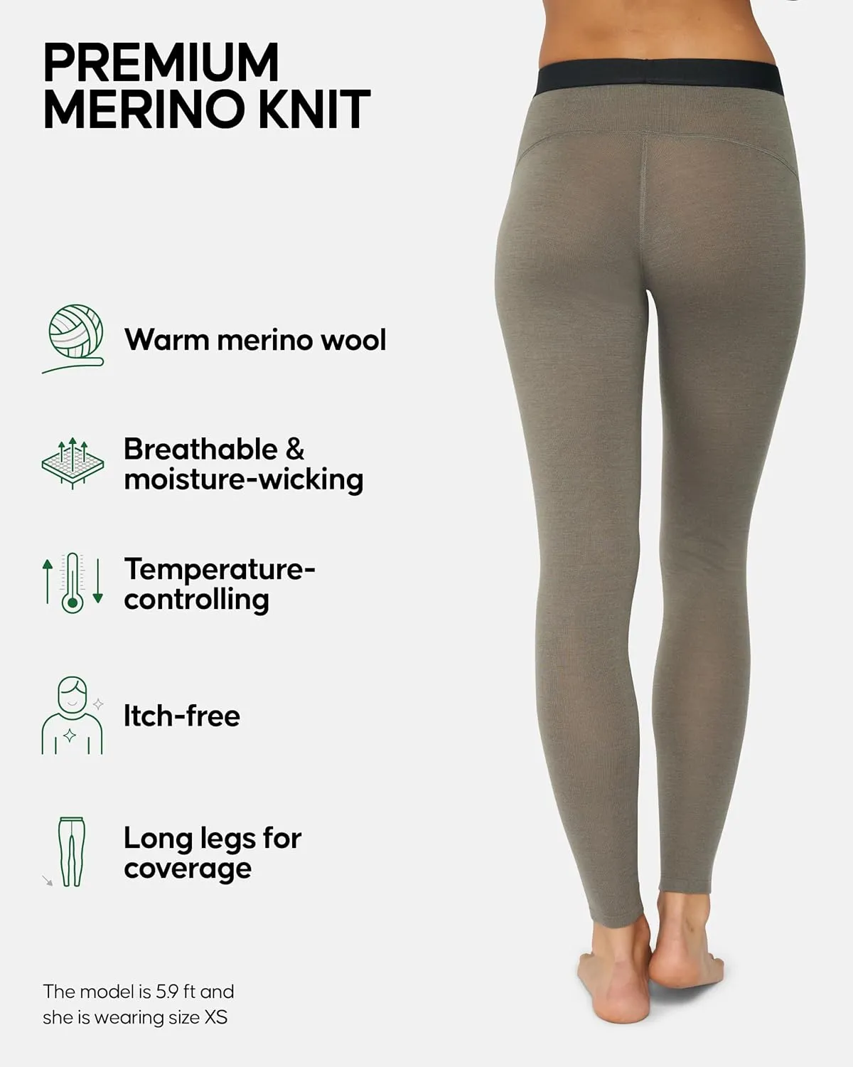 DANISH ENDURANCE Merino Wool Leggings Women, Women's Thermal Underwear Bottom, Base Layer Womens Leggings for Winter