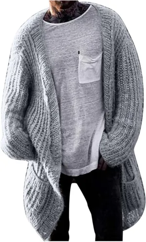 Dgoopd Men Shawl Collar Long Cardigan Sweater Heavyweight Knit Open Front Outerwear Casual Chunky Cable Solid Color Cardigan