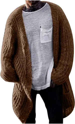 Dgoopd Men Shawl Collar Long Cardigan Sweater Heavyweight Knit Open Front Outerwear Casual Chunky Cable Solid Color Cardigan