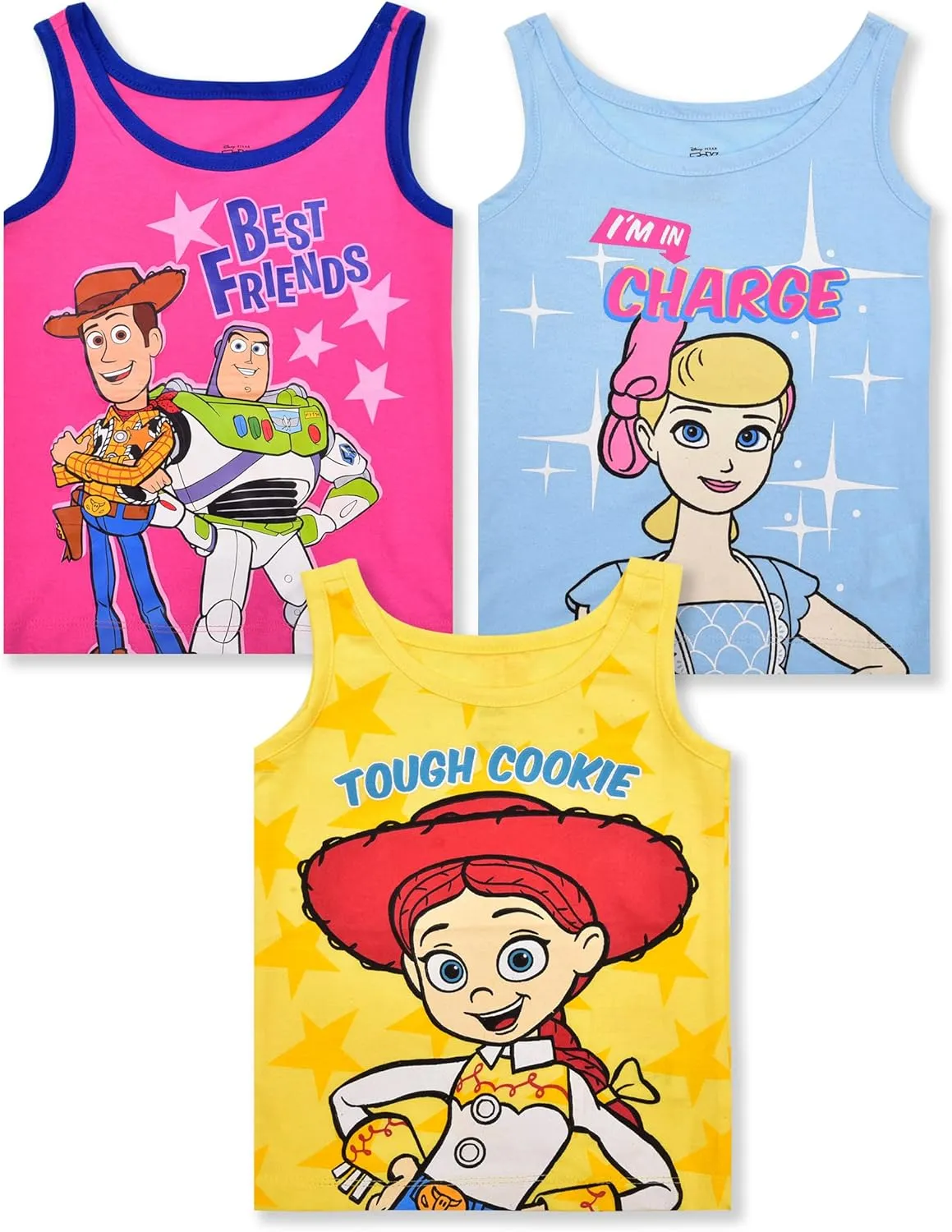 Disney Toy Story Girls 3 Pack Sleeveless Tank Top for Toddler and Little Kids  Pink/Blue/Yellow