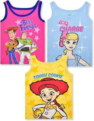 Disney Toy Story Girls 3 Pack Sleeveless Tank Top for Toddler and Little Kids  Pink/Blue/Yellow
