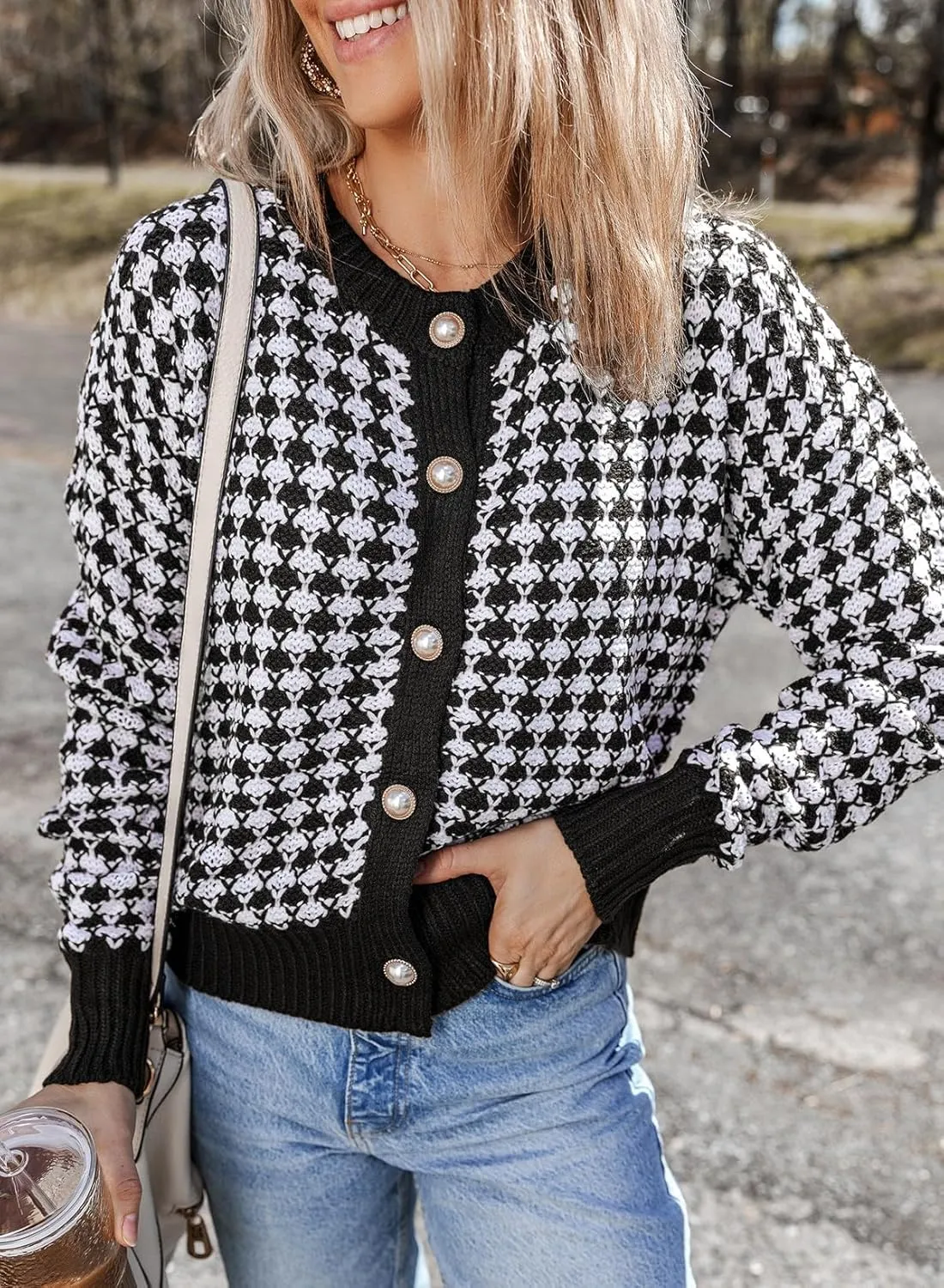 Dokotoo Cardigan Sweaters for Women V Neck Button Down Long Sleeve Plaid Knit Cardigans Sweater Tops